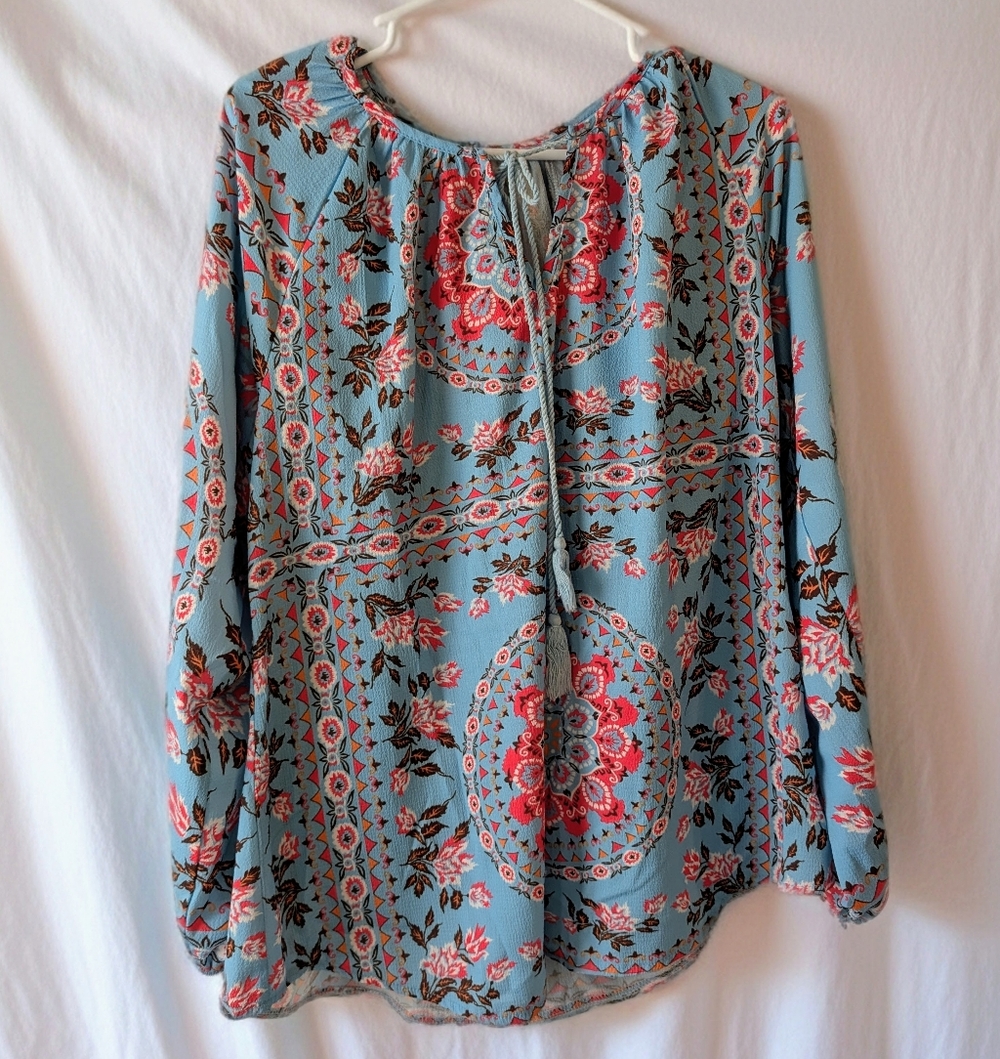 Boutique Floral Blouse Blue Floral Top SIZE L